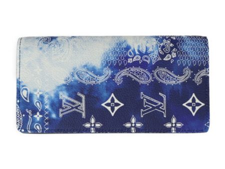 LOUIS VUITTON Portefeuille Brother Monogram Bandana Bifold Wallet M81405 Leather Blue White Long Online now