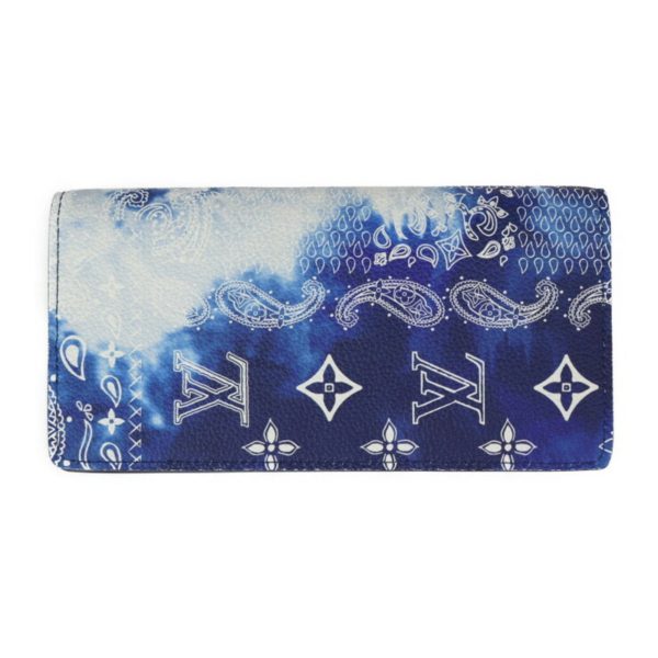 LOUIS VUITTON Portefeuille Brother Monogram Bandana Bifold Wallet M81405 Leather Blue White Long Online now