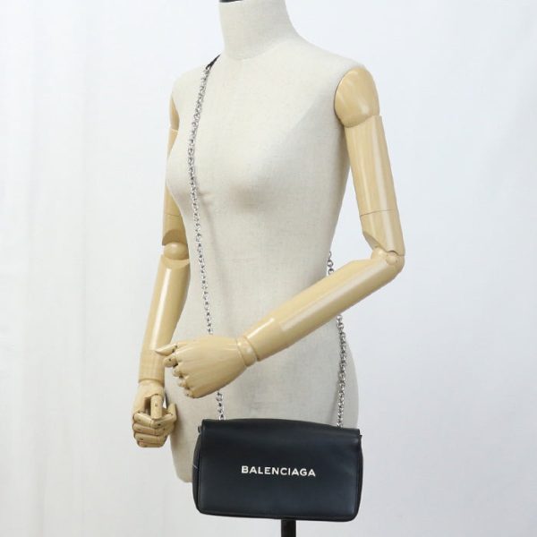 BALENCIAGA 502027 Chain wallet Every day Crossbody bag leather black Women For Cheap