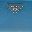 Prada Blue Saffiano Leather Zip Around Wallet Cheap