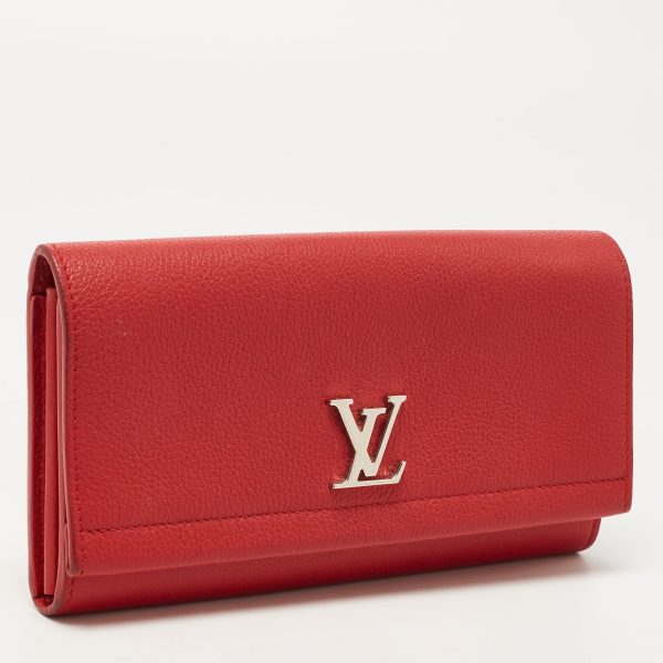 LOUIS VUITTON Red Leather Lockme II Wallet Fashion