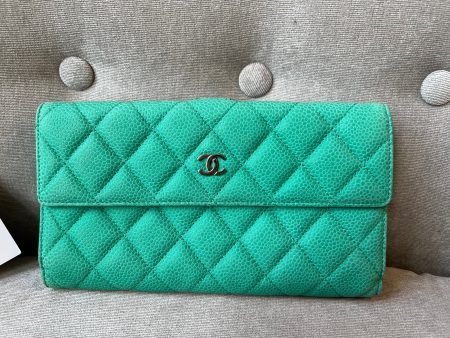 Chanel Green Suede Caviar Flap Wallet on Sale