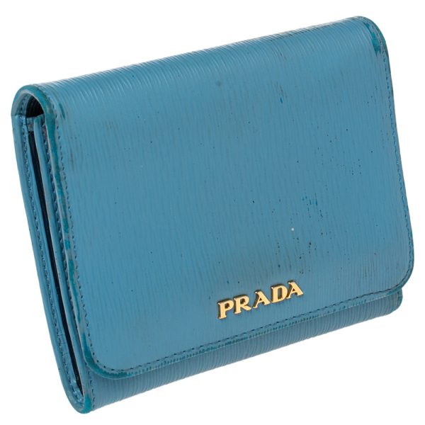 PRADA Blue Vittello Move Leather Trifold Wallet Supply