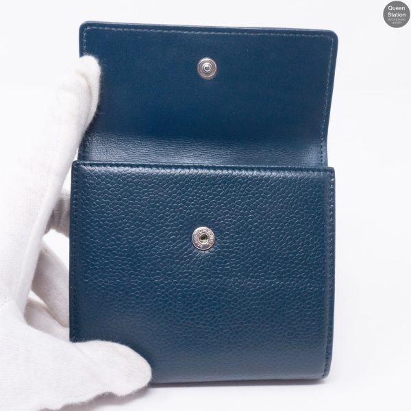 Bi-Fold CC Wallet Navy Caviarskin Leather For Cheap