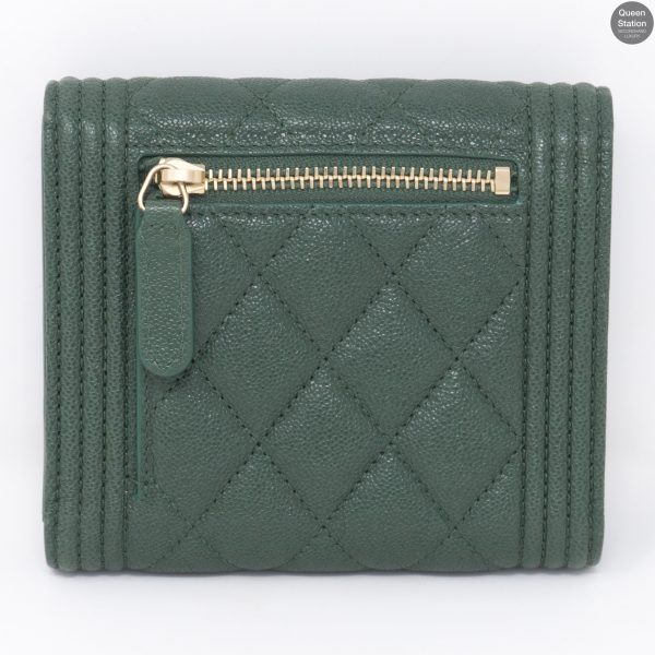 Boy Small Flap Wallet Green Caviarskin Leather on Sale