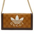 GUCCI Adidas Collaboration Chain Wallet Yellow Brown 621892 PVC Leather Cheap