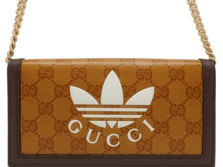 GUCCI Adidas Collaboration Chain Wallet Yellow Brown 621892 PVC Leather Cheap