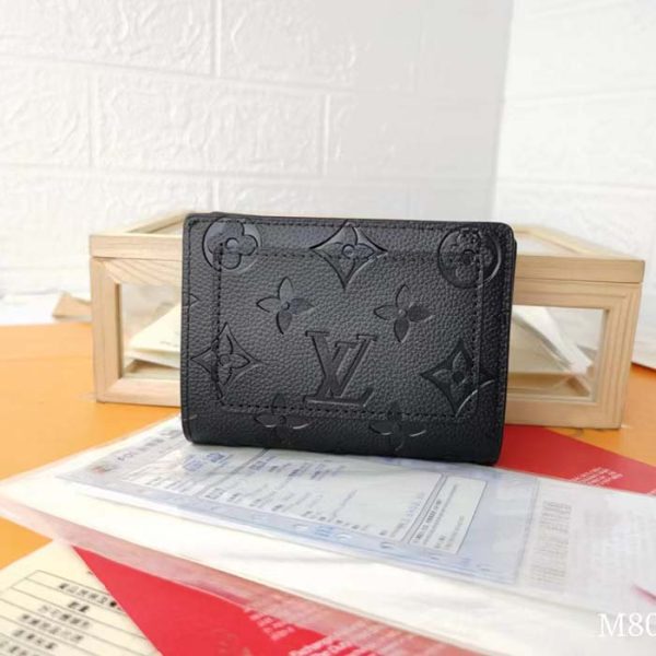 Louis Vuitton LV Unisex Cléa Wallet Black Embossed Supple Grained Cowhide Leather Supply