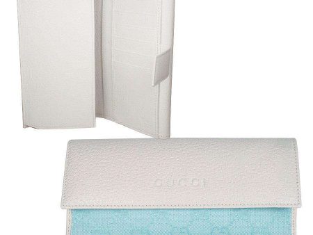 Gucci Women s Wallet Large GG Logo Fabric & Leather White & Blue 143389 on Sale