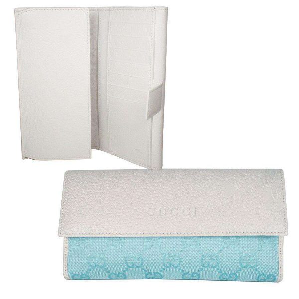 Gucci Women s Wallet Large GG Logo Fabric & Leather White & Blue 143389 on Sale