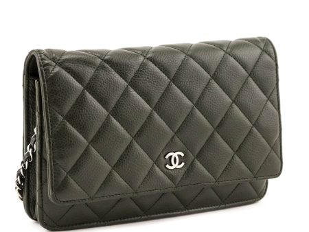 Chanel Khaki Vintage Quilted Caviar Wallet On Chain Online