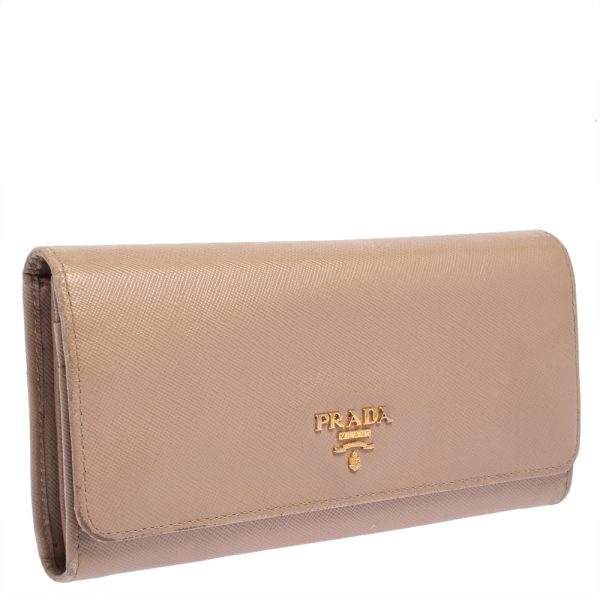 Prada Beige Saffiano Lux Leather Flap Continental Wallet Supply