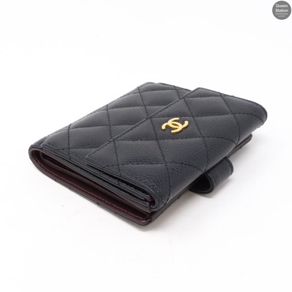 Bi-Fold CC Wallet Black Caviarskin Leather For Cheap