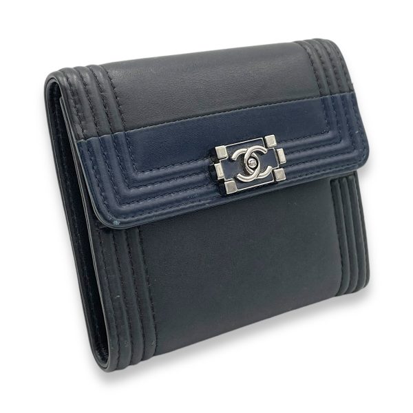 Boy Black Wallet in Lambskin, Silver hardware Online Sale