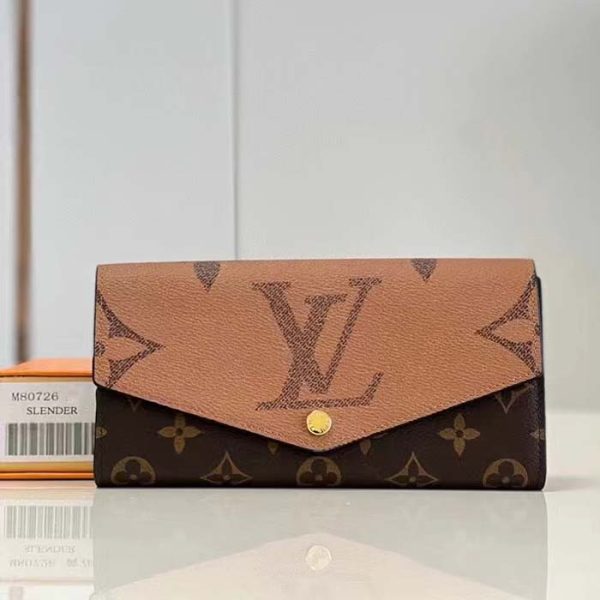 Louis Vuitton LV Unisex Sarah Wallet Monogram Reverse Coated Canvas Cowhide Leather Online Sale