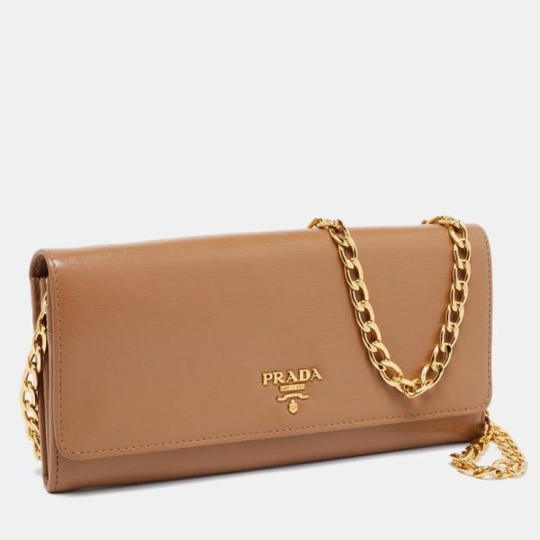 Prada Beige Vitello Move Leather Wallet on Chain Online Hot Sale