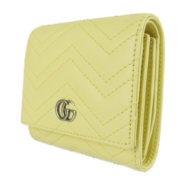 Gucci GG Marmont bi-fold wallet 598629 leather pastel yellow logo quilting L-shaped zipper compact Online