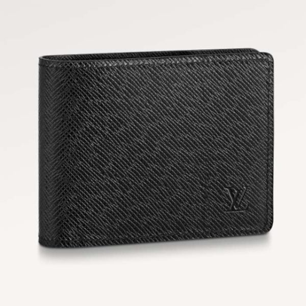 Louis Vuitton Unisex Multiple Wallet Black Taiga Cowhide Leather For Discount