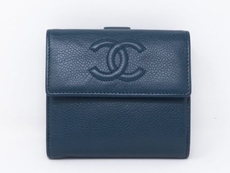 Bi-Fold CC Wallet Navy Caviarskin Leather For Cheap