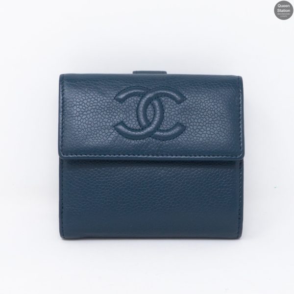 Bi-Fold CC Wallet Navy Caviarskin Leather For Cheap