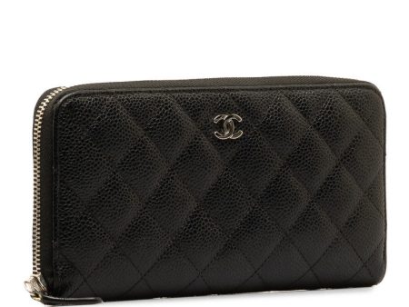 Chanel Quilted Caviar Zip Around Wallet Leather Long Wallet in Good condition Sale