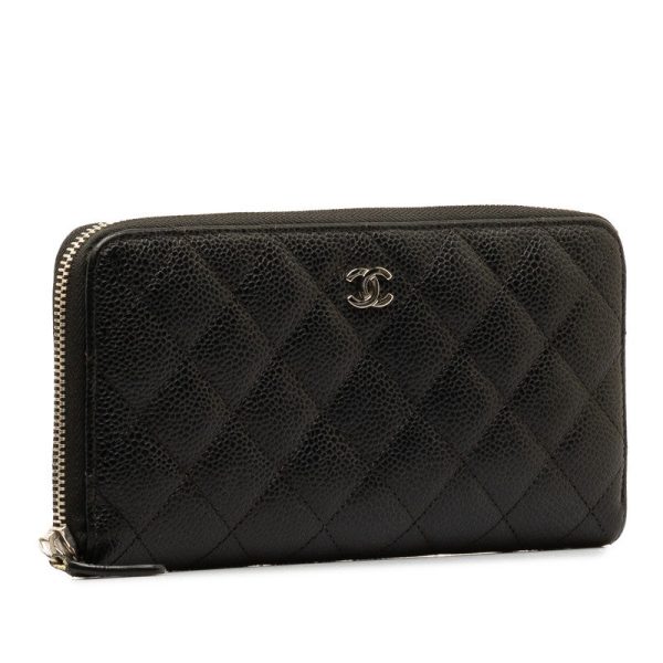 Chanel Quilted Caviar Zip Around Wallet Leather Long Wallet in Good condition Sale