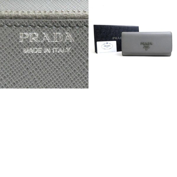 Prada bi-fold long wallet leather gray unisex 1MH132 Online Sale