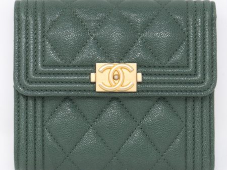 Boy Small Flap Wallet Green Caviarskin Leather on Sale