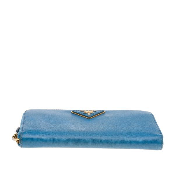 Prada Blue Saffiano Leather Zip Around Wallet Cheap