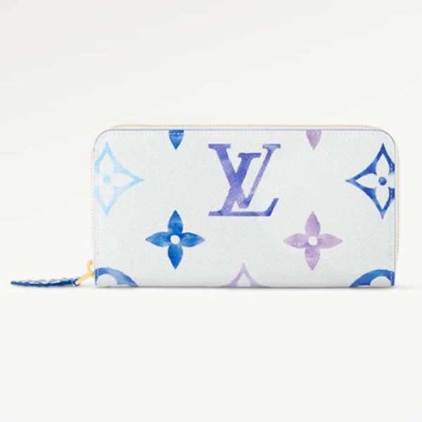 Louis Vuitton LV Unisex Zippy Wallet Blue Monogram Coated Canvas Zip Closure Online Hot Sale