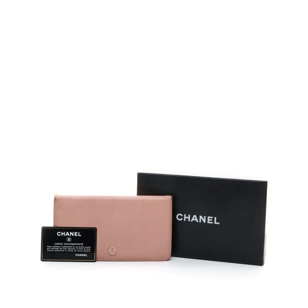 Bi-fold Long Pink Wallet in Calfskin, Gold hardware Hot on Sale