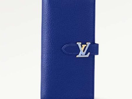 Louis Vuitton Unisex LV Vertical Wallet Blue Taurillon Calf-Leather Sliding Capucines Closure Hot on Sale