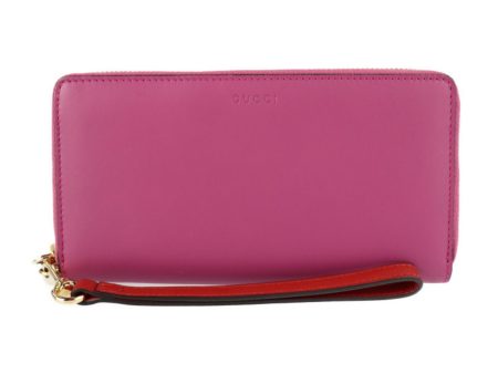 Gucci long wallet 410109 leather pink red gold hardware with strap round fastener wristlet Online Sale