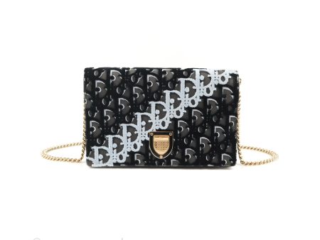 Dior Diorama Oblique Wallet On Chain WOC Black White Velvet Online