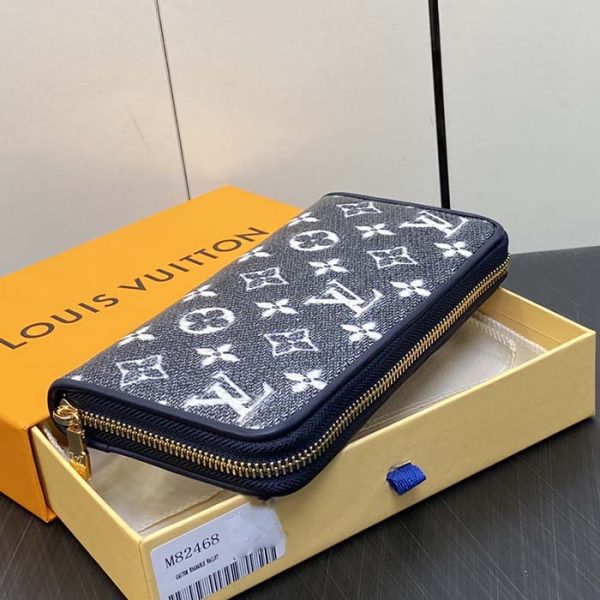 Louis Vuitton LV Unisex Zippy Wallet Blue Monogram Coated Canvas Cowhide Leather on Sale