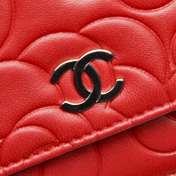 Camellia Lambskin Leather Wallet on Chain Red SHW Online Hot Sale