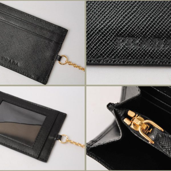 Prada Wallet Prada Long wallet 1M1132 Pass Case with Saffiano Triangle NERO Black Outlet on Sale