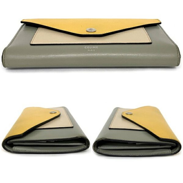 Celine Tri-Fold Wallet Trifold Multifunction Yellow Gray Beige 105853 Leather Celine Calfskin Women s Genuine Online Sale