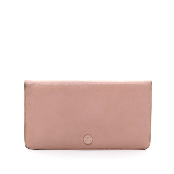 Bi-fold Long Pink Wallet in Calfskin, Gold hardware Hot on Sale