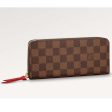 Louis Vuitton LV Unisex Clémence Wallet Brown Red Damier Ebene Coated Canvas For Sale