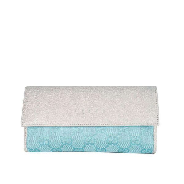 Gucci Women s Wallet Large GG Logo Fabric & Leather White & Blue 143389 on Sale