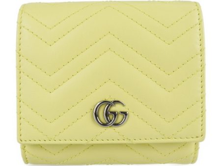 Gucci GG Marmont bi-fold wallet 598629 leather pastel yellow logo quilting L-shaped zipper compact Online