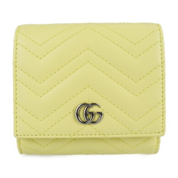 Gucci GG Marmont bi-fold wallet 598629 leather pastel yellow logo quilting L-shaped zipper compact Online