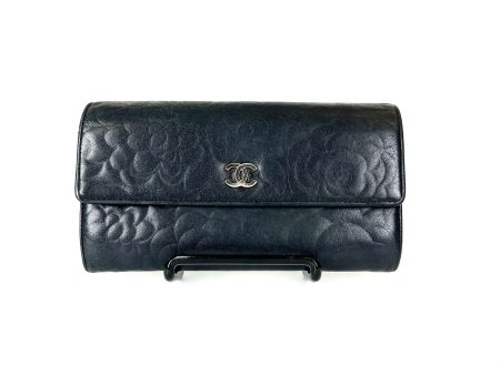 Camellia Lambskin Leather Wallet in Black Online Hot Sale