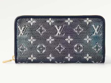 Louis Vuitton LV Unisex Zippy Wallet Blue Monogram Coated Canvas Cowhide Leather on Sale