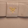 Prada Beige Saffiano Leather Bow Zip Around Wallet Discount