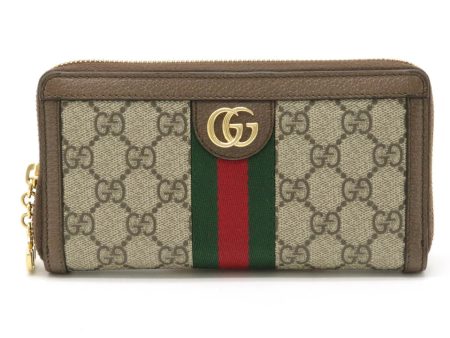 Gucci Ophidia GG Supreme Zip Around Round Long Wallet PVC Leather Beige Brown 523154 Supply