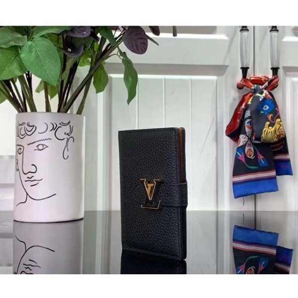 Louis Vuitton Unisex LV Vertical Compact Wallet Black Arizona Beige Taurillon Leather Hot on Sale