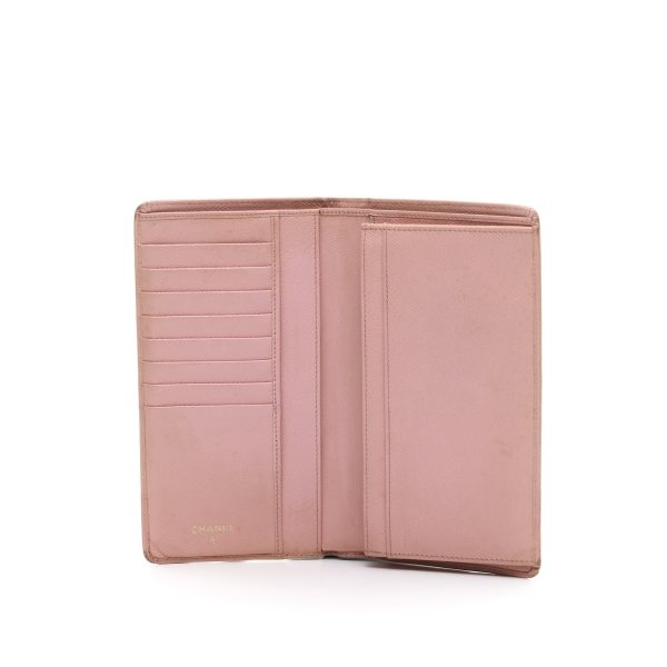 Bi-fold Long Pink Wallet in Calfskin, Gold hardware Hot on Sale