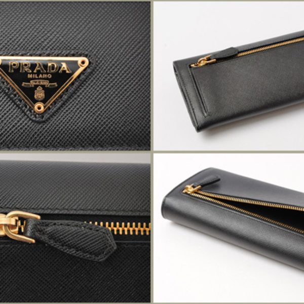 Prada Wallet Prada Long wallet 1M1132 Pass Case with Saffiano Triangle NERO Black Outlet on Sale